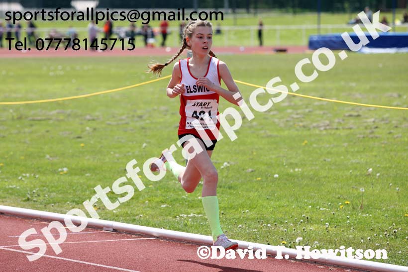 Girls under-13s 1500 metres, 2019 North Eastern Track and Field Champs., Middlesbrough. Photo:  David T. Hewitson/Sports for All Pics